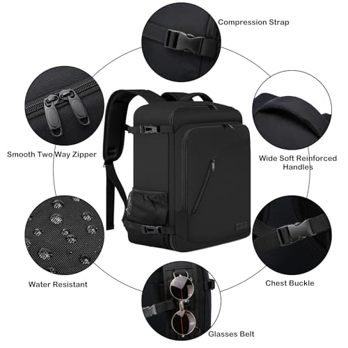 Handgepäck Rucksack 55x40x20 Groß 44L Reiserucksack für Flugzeug Handgepäck Tasche Laptop Rucksack 17 Zoll mit USB Ladeanschluss Reisetasche für Herren Damen,Schwarz