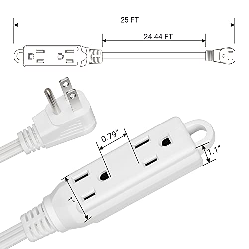 Dewenwils 3 Outlet Extension Cord With Flat Plug, 25 Ft 16/3 Awg Grounded Power Cable For Indoor Use, Spt-3 Cord, White, Etl Listed, 1 Pack #TOP6