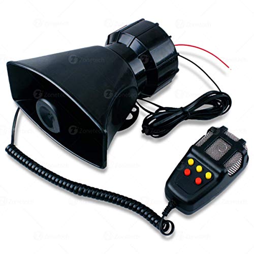 Zone Tech 5 Tone Sound Car Siren Vehicle Horn with Mic PA Speaker