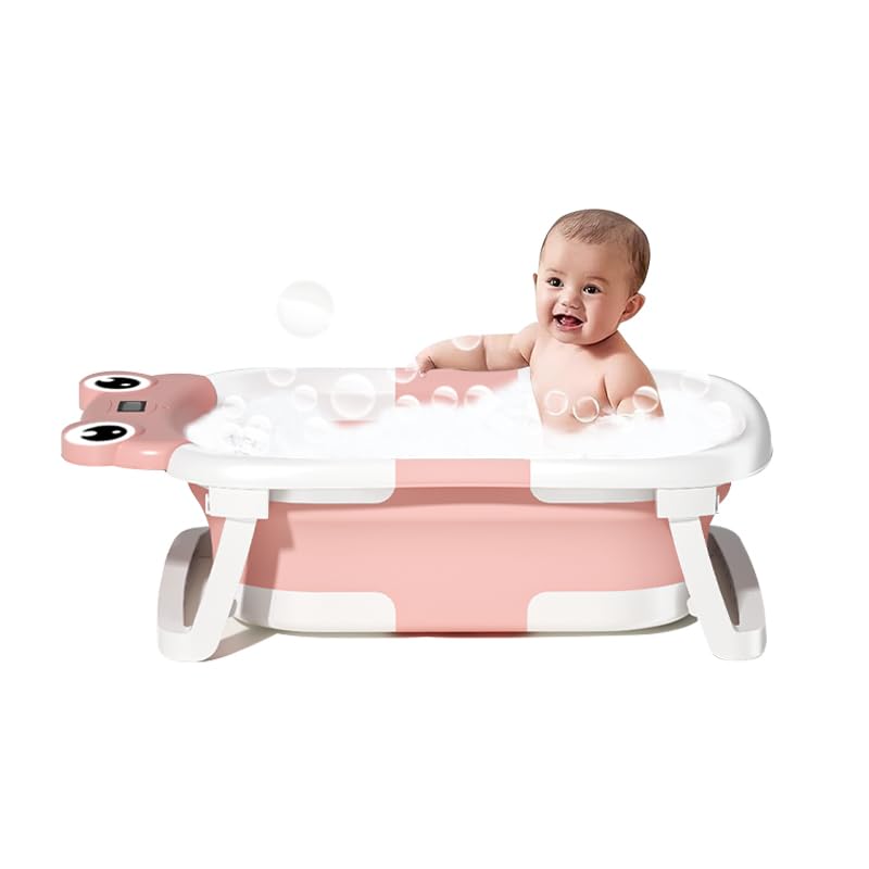 Miniatura 6 de Bañera plegable para bebé Bañera plegable para bebé con cojín flotante suave y termómetro Bañera plegable portátil de viaje para bebé con pies
