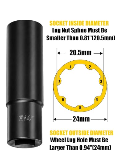 Image of MIKKUPPA 7 Point Spline Lug Nut Socket Key, 1 /2 inch Drive Impact Tools 1PC