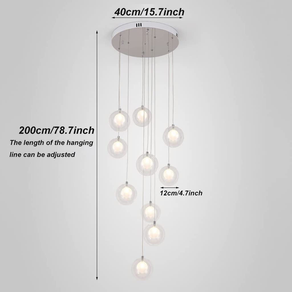 Meimond Long Chandeliers for High Ceilings,Modern Crystal Balls Pendant Light,Globe Raindrop Drop Lamp,Hanging Flush Mount Lighting Fixtures for Spiral Staircase,Foyer,Entrywa(Color:10 Lights)