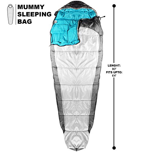 Sleeping Bag Mummy Style - 3 Season - Camping & Outdoors - Grey miniatura 2