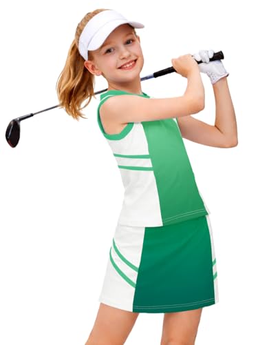 Image of AOBUTE Girls Tennis Golf Outfit Tank Top and Skirt with Shorts Set 4-12 Years