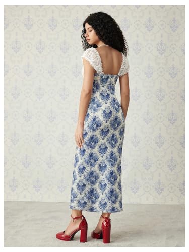 Image of GORGLITTER Women's Lace Floral Tea Party Vintage Maxi Dress Summer Graduation Cocktail Wedding Guest Fishtail Sundress
