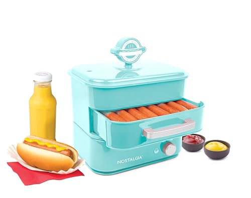 Nostalgia Diner Style Hot Dog Steamer – 8 Hot Dog and 4 Bun Capacity – Perfect for Breakfast Sausages, Brats, Vegetables, or Fish – Aqua - image 3