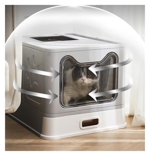 Arenero plegable para gato con tapa azul grande miniatura 4