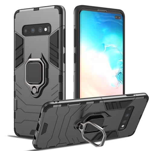RIIMUHIR Cover per Samsung Galaxy S10 Plus, Custodia per Tutto il Corpo, Copertura Antiurto con 360°Magnetica Anello, Protettiva Rigida con Fotocamera Protettivo (Nero)