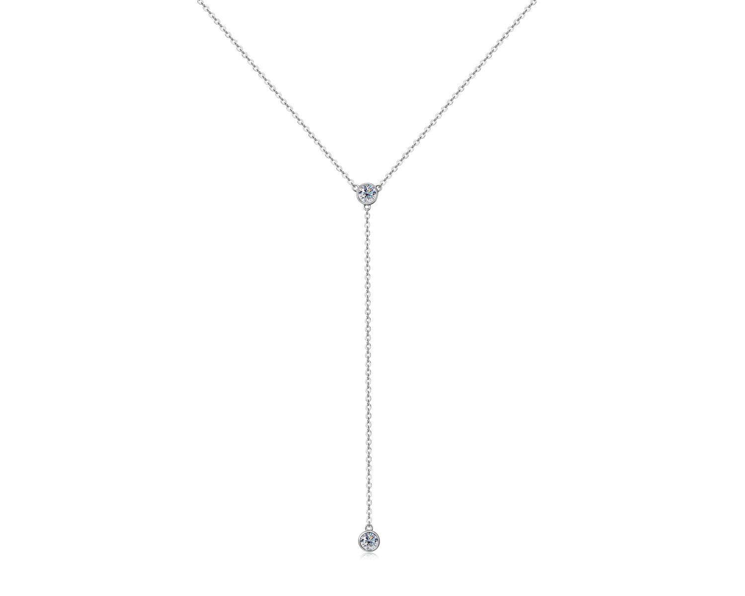 DYUNQMoissanite Necklace for Women Sterling Silver, Lab Imitation Diamond Lariat Drop Y necklace, Dainty Simple Long Prom Bridal Wedding Hypoallergenic Neckalces, 16 to 20 Inch