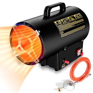 SWANEW Gasheizgebläse 15 kW Gas Heizgerät inkl Verbindungschlauch und Gasdruckregler 700mbar, Wirksame Fläche: 225m², ür Baustellen, belüfteten Lagerräumen, Garagen usw