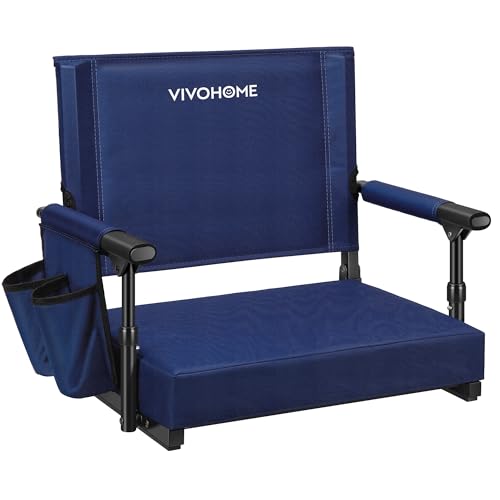 VIVOHOME Stadium Seat with Back Support and Cushion, Portable Bleacher Chair with Cup Holder and Shoulder Strap, Comfortable for Various Sports Events, Navy Blue