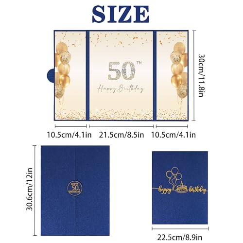 Image of DARUNAXY Blue Gold Happy 50th Birthday Alternative Signature Guest Book