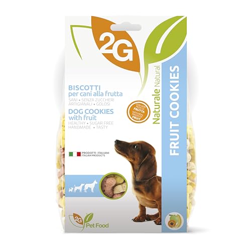 2G Pet Food Fruit Cookies Biscotti per Cani alla Frutta Snack Naturale e Salutare Made in Italy con papaia, mela e banana Croccanti e Genuini Perfetti per Tutte le Taglie e Età