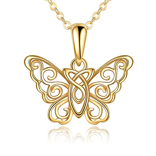 KECHO 14k Yellow Gold Butterfly Jewelry for Women Fine Gold Filigree Celtic Knot Jewelry Gifts for Her