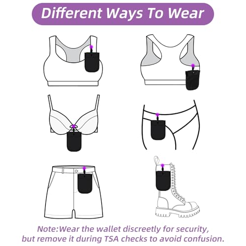 Image of Blocking Travel Bra Undercover Wallet, Hidden Bra Pouch with Adjustable Elastic Strap Proof Under Clothes Secret Pouch for Passport Credit Cards Money Valuables Black