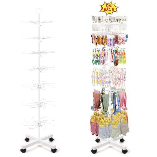 Image of Flenpptly Retail Display Stand, 7-Tier Rotating Display Rack for Store Display, Movable and Adjustable Spinning Display Stand for Earrings, Jewelry, Keychains, Socks Display (7-Tier White)