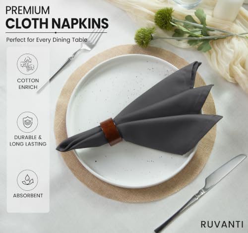 Image of Ruvanti Cloth Napkins Set of 6, Cotton Enrich 18 inchx18 inch - Dark Grey