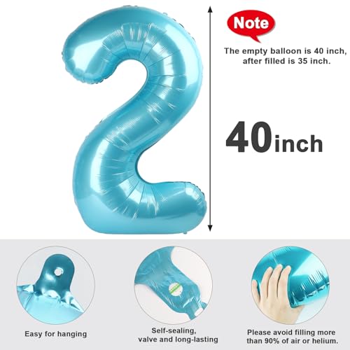 Image of 2 Balloon Numbers Birthday Decorations, 40In Pearl Blue Balloons for Party | Eye-catching Appearance, Perfect Decorative Centerpieces, Convenient Self-sealing Structure, Widely for Various Occasions