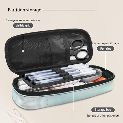Image of Seal Pencil Cases for School Cute Basic Pen Box Light Blue Stationery Pouch Bag for Girls Lightweight Pencil Pouch with Slots and Mesh Pocket