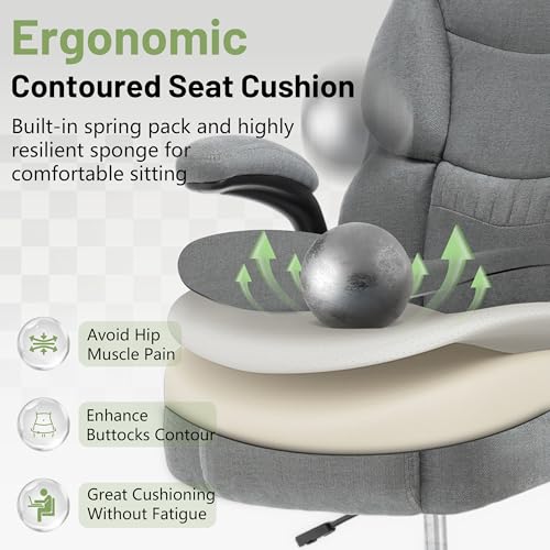 Image of 500LBS Drafting Chair, High Back Safer Standing Desk Chair, Executive Tall Office Chair with Flip-up Armrests, Upholstered Fabric Task Chair, Ergonomic Seat with Adjustable Height&Foot Ring, Grey