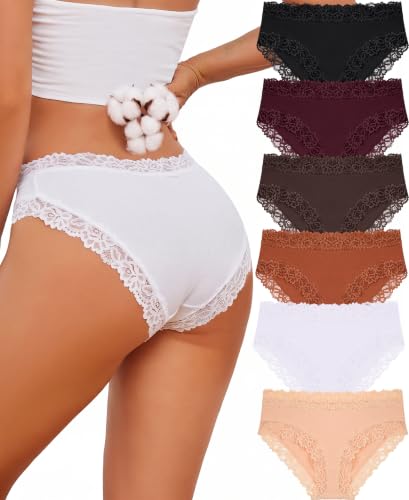 Knowyou Cotton Underwear for Women Cheeky Bikini Womens Underwear Pack Sexy Lace Wasit Hipster Brief Panties for Ladies-M