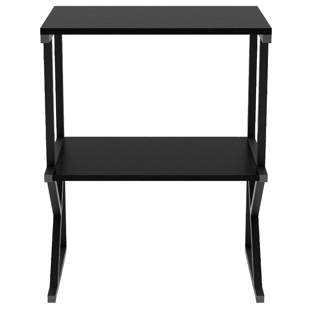 Shally Dogan Scaffalatura Salvaspazio Porta Microonde in Acciaio, Scaffale da Cucina con Ripiano Portaspezie, Unità di Mensole 2 Scomparti Piedini Antiscivolo, Mensola Design Moderno (Nero + Nero)