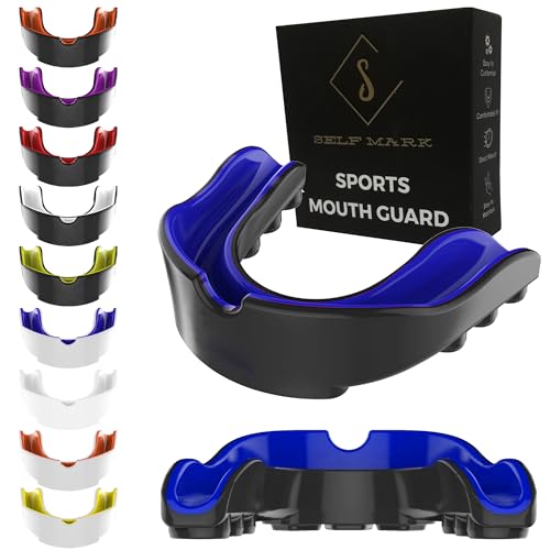Mouth Guard Gum Shield – Professional Mouth Guard for Contact Sports, Rugby, Martial Arts, Karate, Rugby, MMA, Boxing, Hockey, Football Flexible for Youth & Adult (Black Blue, Senior)