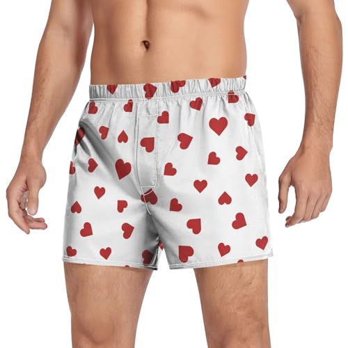 Men's Valentines Heart Boxer Shorts Underwear Soft Comfortable Breathable Woven Boxer Briefs Button Fly S3