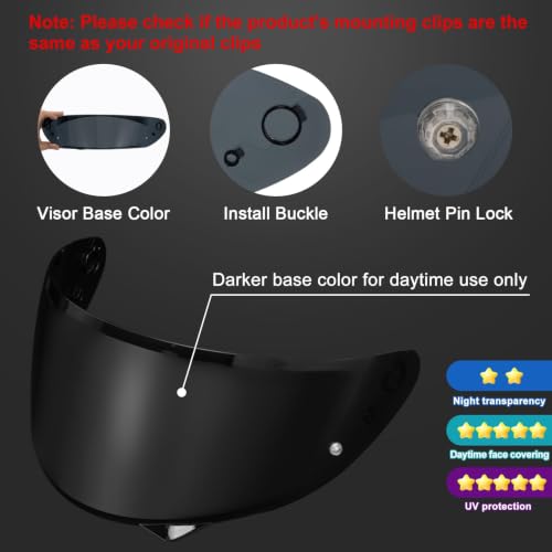 Image of PSLER Shatterproof Motorcycle Helmet Visor for HJ-34P C10,(Film&Deep Black) | Impact-Resistant ,UV400 Protection, Motorcycle Tinted Face Shield for HJ-34P C10,Visor Replacement