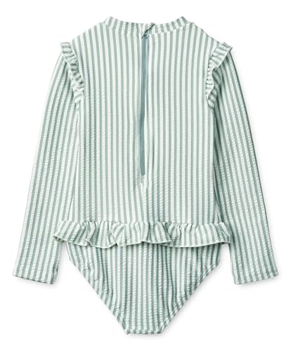 Image of Girls One Piece Swimsuits Zipper Rash Guard Long Sleeve Bathing Suit with Ruffle Hem UPF50+