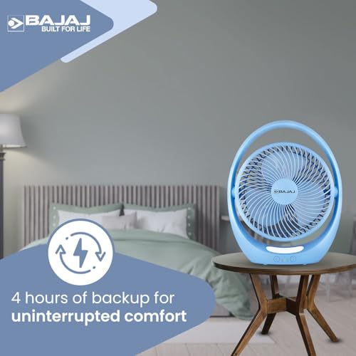 Image of Bajaj Pygmy Go 178MM Mini Fan with LED Lighting | Rechargeable | USB Charging | 4-hours Battery Backup | 3 Speed | 2-Light Brightness Setting | High Speed | Portable【Blue】