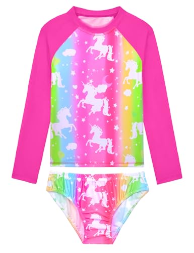 Image of Girls Rash Guard Swimsuit Two Pieces Adorable Swimswear Quick Dry Bathing Suit Long Sleeve