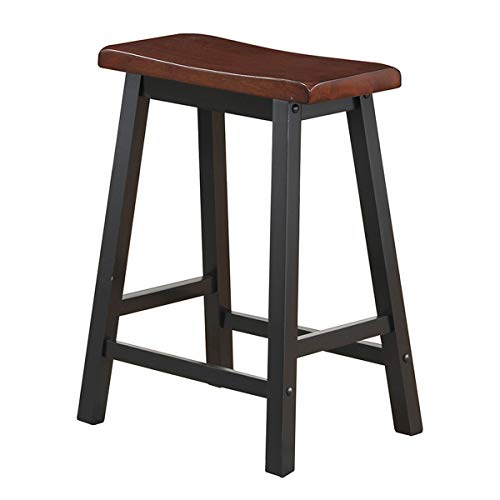 Costway Saddle Stools Set Of 2, 24-Inch Height Vintage Counter Height Chairs With Solid Wood Legs, Modern Backless Design Indoor Bar Stools For Kitchen, Dining, Pub And Bistro, Brown #TOP5