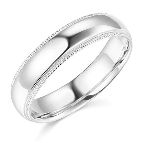 Wellingsale Mens 14k White Gold Solid 5mm CLASSIC FIT Milgrain Wedding Band Ring