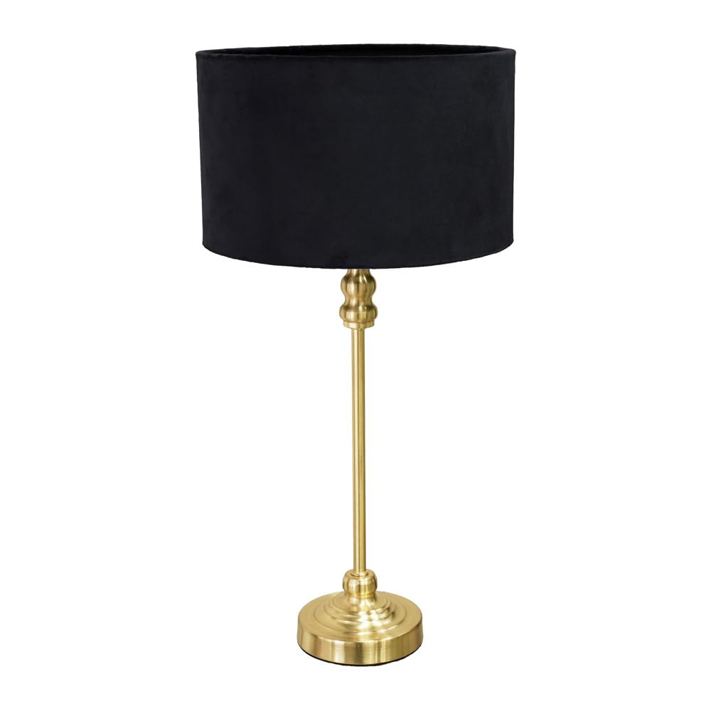 ValueLights | Gold Metal Candlestick Table Lamp with Black Velvet Drum Shade Bedside Light | Table Lamps, Home Décor & Improvement Essential
