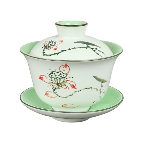 ACBSUSU Gaiwan Tea Set, Ceramics Gai Wan Tea Cup, Gung Fu Teacup To Brew Loose Oolong or Black & Green Flower Tea