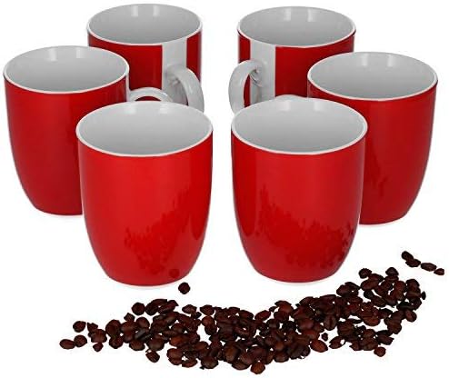 Van Well set of 6 porcelain coffee mugs, from the Vario series, in assorted colours red