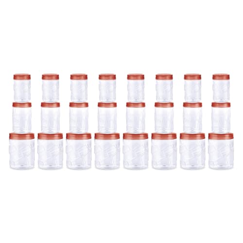 Image of MILTON Vitro Airtight Canister for Kitchen Storage Food Grade Plastic, Stackable & Transparent Organizer Jars, Set of 24(8 x 300ml,700ml,1400ml each) Tea,Coffee,Sugar,Dry Fruits, Grains, Pulses, Brown