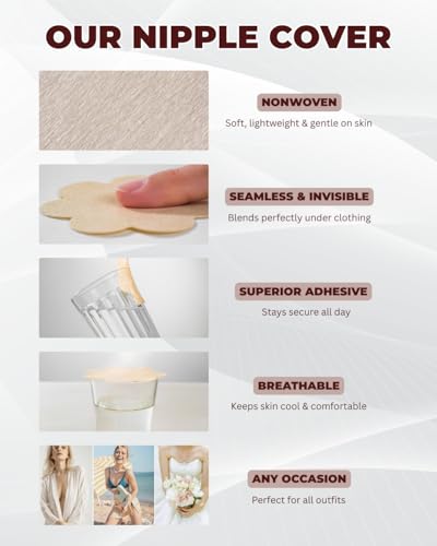 60 pcs Invisible Adhesive Pasties Nipple Covers Pads – No-Show Waterproof (Large, Beige Nude Color)3