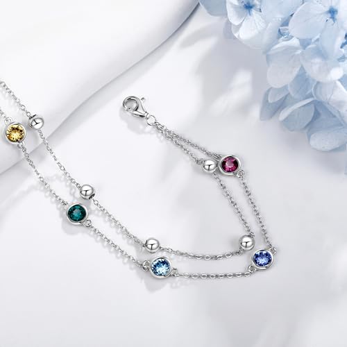 POPLYKE 925 Sterling Silver Crystal Chakra Bracelet Layered Chain Bracelet for Women Crystal Chakra Jewelry2