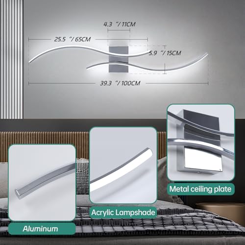 Image of CANEOE Modern Led Wall Light, 39inch Chrome Indoor Led Wall Sconce Lighting, Bathroom Vanity Light Fixtures Over Mirror for Living Room Hallway Bedroom Bedside Wall Lamp (Chrome,6000K,2 Packs)