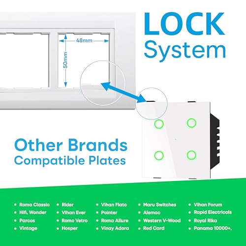 Image of SmartLife Modular 4 Gang Touch Smart Switch (White) | WiFi + BLE | Premium Glass Finish | Compatible with Alexa, Google Assistant, HA, IFTTT & SmartLife App | Fits Roma & Similar Plates