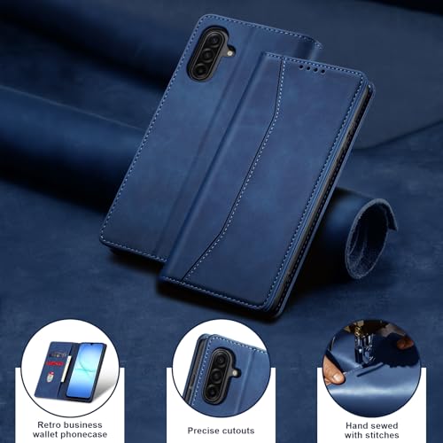 Image of Jasonyu Flip Wallet Case for Samsung Galaxy A17 5G,Leather Magnetic Folio Cover with Card Holder,Kickstand - TPU Shockproof Durable Protective Phone Case,Blue