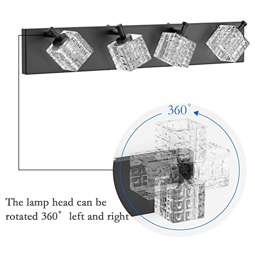 Image of Ralbay Crystal Vanity Lights - 4 LED Modern Matte Black Bathroom Vanity Lights Over Mirror