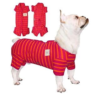 TONY HOBY Shirts for Dogs, Dog Pajamas with Striped and 4 Legs Soft and Breathable Dog Tshirt Dog Clothes for Small Medium Large Dogs (Boys-Red, M)