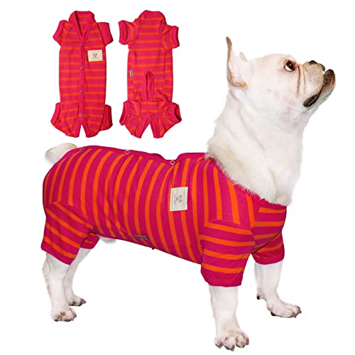 TONY HOBY Shirts for Dogs, Dog Pajamas with Striped and 4 Legs Soft and Breathable Dog Tshirt Dog Clothes for Small Medium Large Dogs (Boys-Red, M)