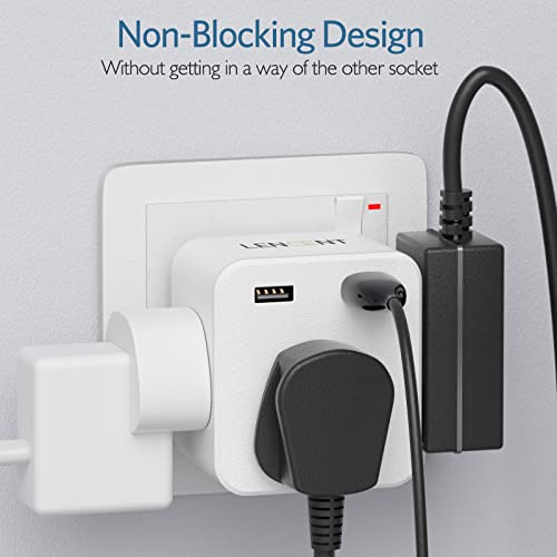 LENCENT Multi Plug Extension with 2 USB, 3 Way 3 Plugs Socket adapter, 5-in-1 Cube Electrical Extender Socket Adaptor - Image 4