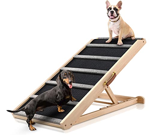Dog Ramp for Bed - Extra Wide - Excellent Traction, Pet Ramp for Small Large Dogs to Get on Couch Car, Non-Slip Rubber Surface, 18’’W, Hold up to 200lb, Adjustable, Foldable Black