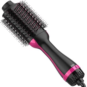 Hair Dryer Brush, 4 in 1 One Step Hair Dryer and Styler Volumizer, Professional Hot Air Brush with Negative Ion Anti-frizz Blowout for Drying, Straightening, Salon, Black Pink