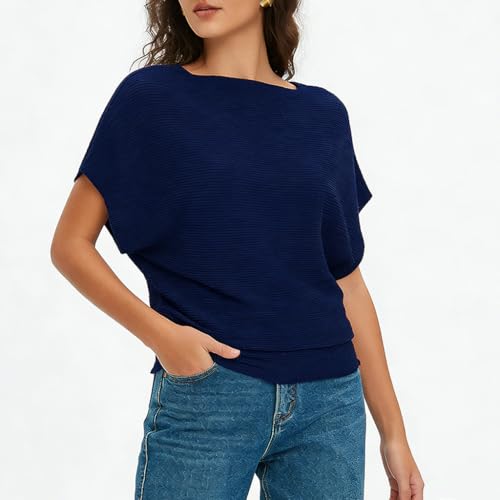 Image of EDSTAR Women Dolman Batwing Sleeves Knitted Sweaters Winter Boat Neck Pullovers Tops